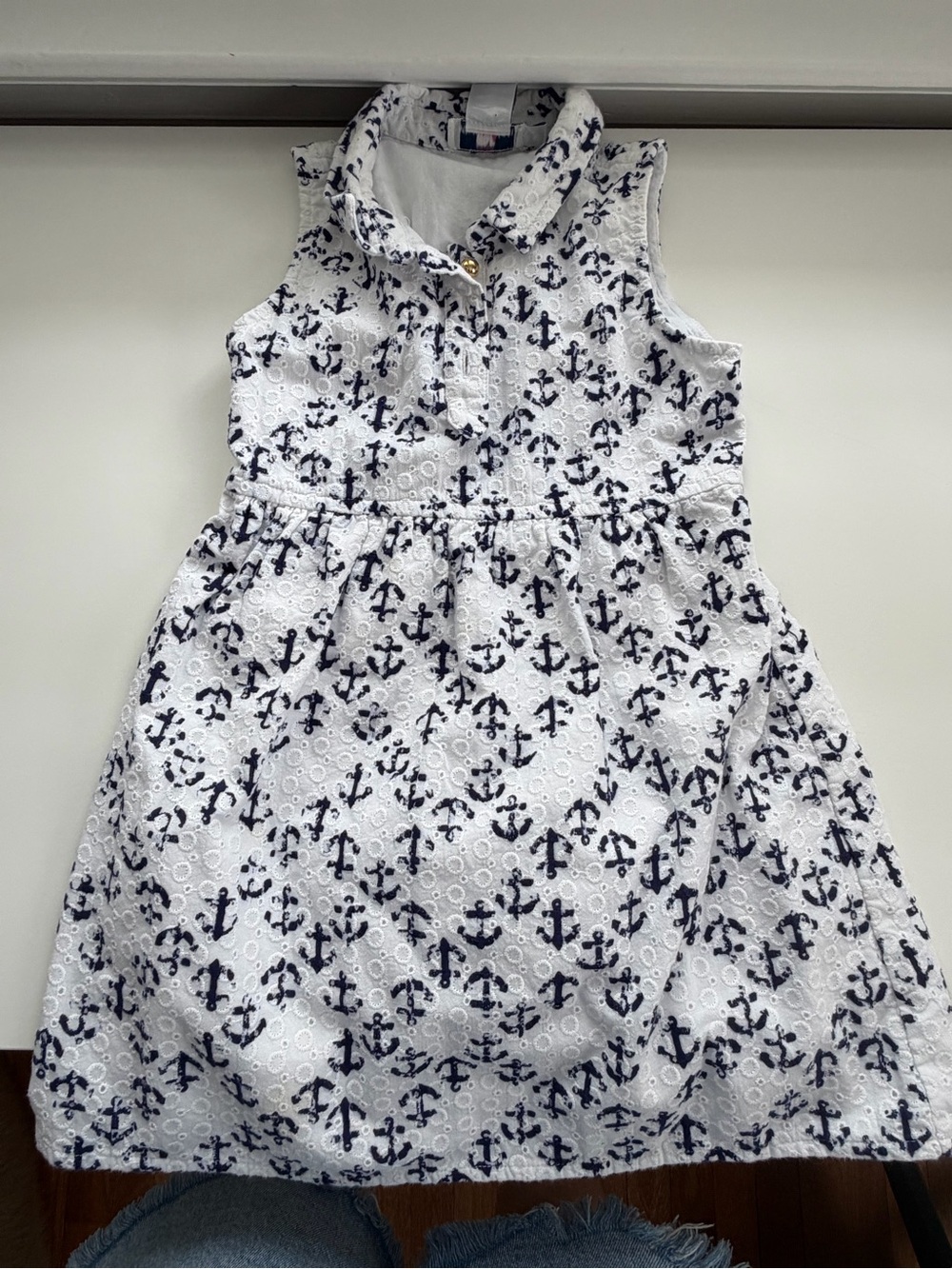 Vineyard Vines White Eyelet Dress with Navy Anchor Print